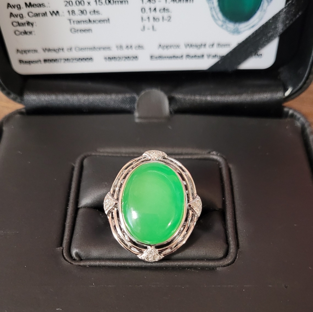 925 Silver Jadeite & Diamond Ring